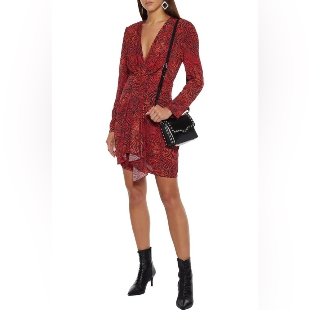 IRO PARIS 
Maitri Wrap-Effect Zebra-Print Crepe De Chine Mini Dress - Red (D8)